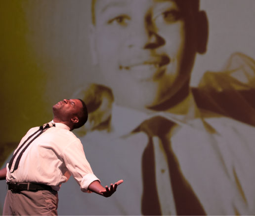 Photo: Mike Wiley performing “Dar He.” Photo credit Arts Midwest