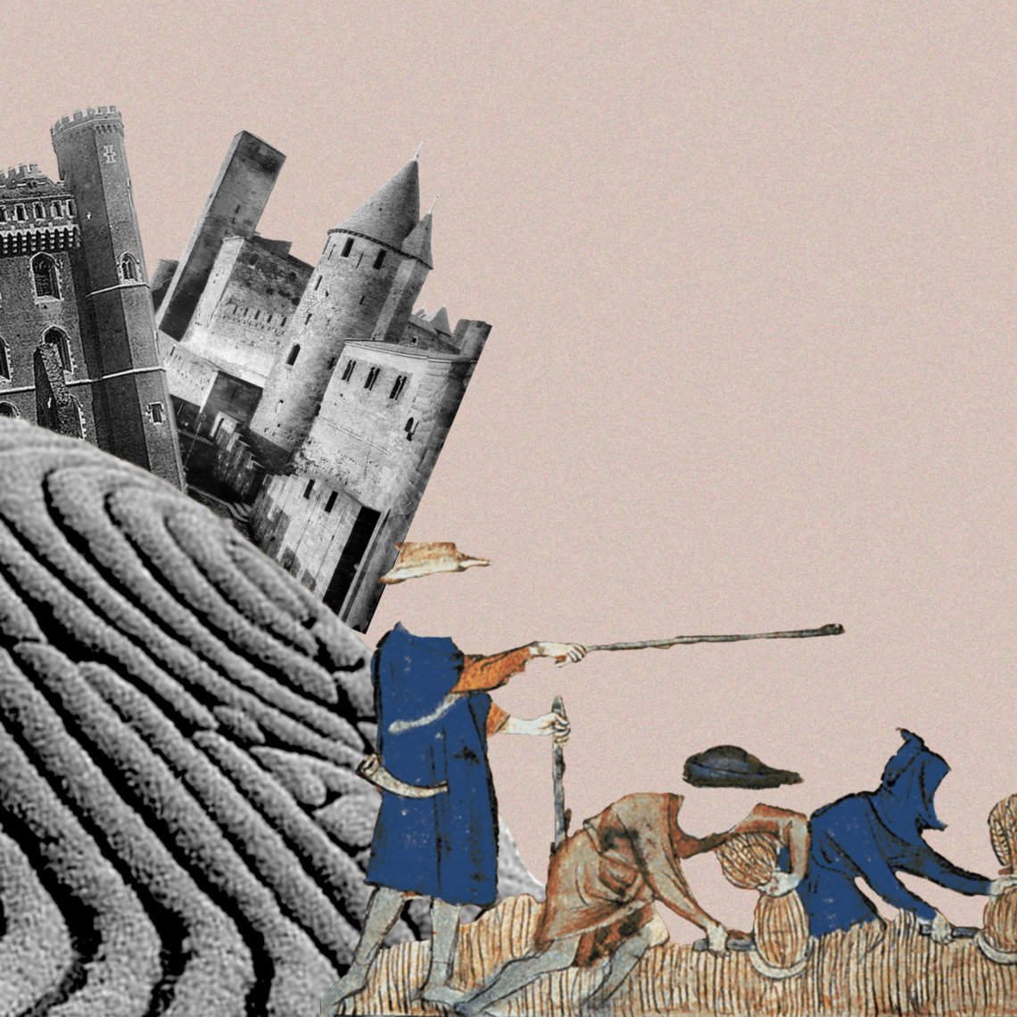 Scene on Radio Ep. 2 cover art, collage of medieval castle and peasants working in a field